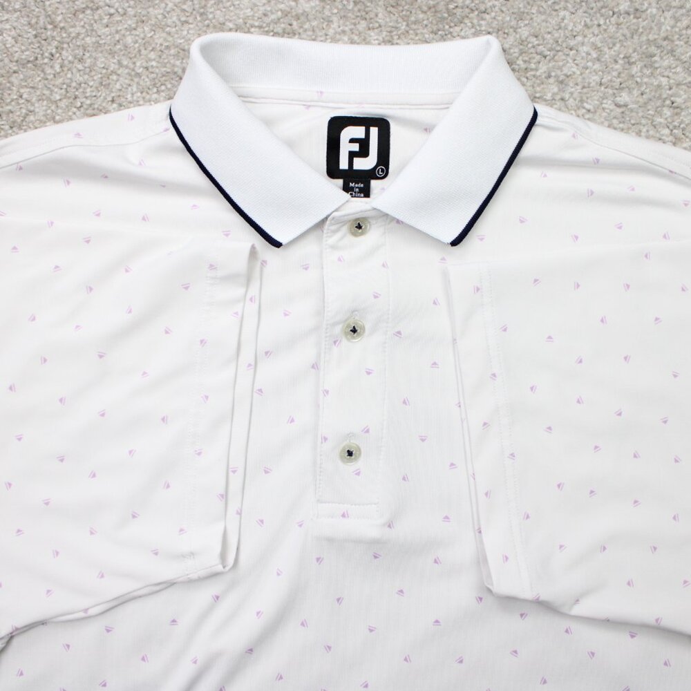 FootJoy AOP Polo Shirt Mens Large White Lisle Push Play Print All Over Print S/S